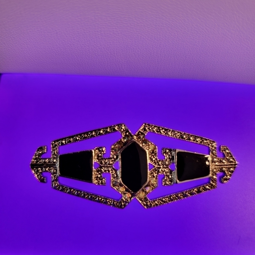 Vintage Retro Marcasite and black enamel Art Deco Style Brooch - Picture 2 of 7